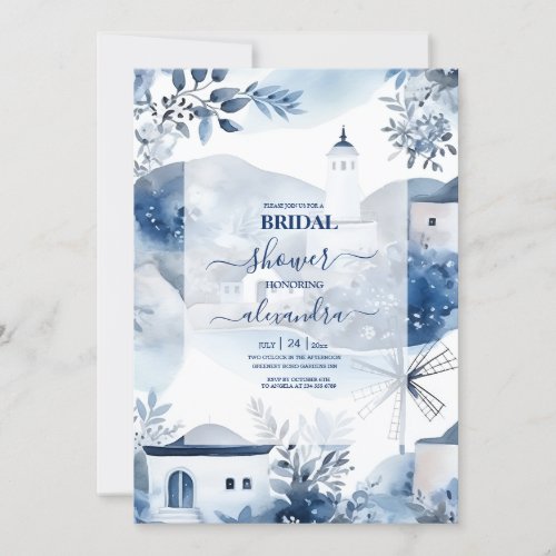 Watercolor Santorini Destination Bridal Invitation