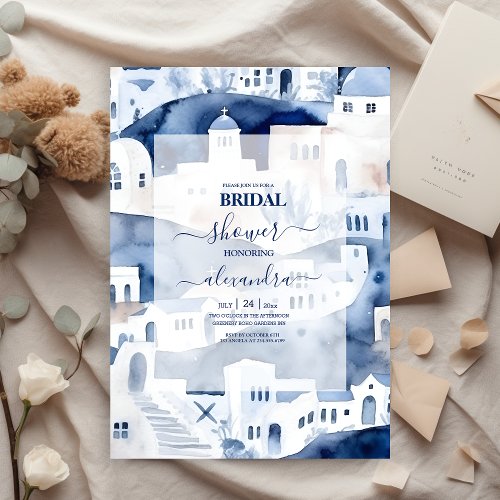 Watercolor Santorini Destination Bridal Invitation