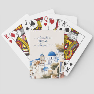 Watercolor Santorini Destination Bridal Poker Cards