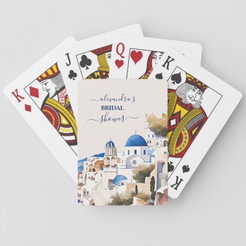 Watercolor Santorini Destination Bridal Poker Cards