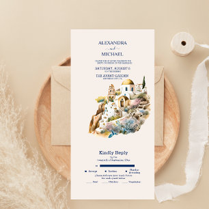 Watercolor Santorini Destination Wedding All In On One Invitation