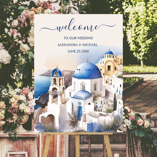 Watercolor Santorini Destination Wedding Foam Board