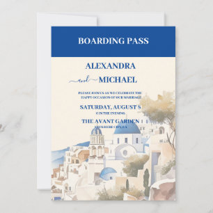 Watercolor Santorini Destination wedding Invitation