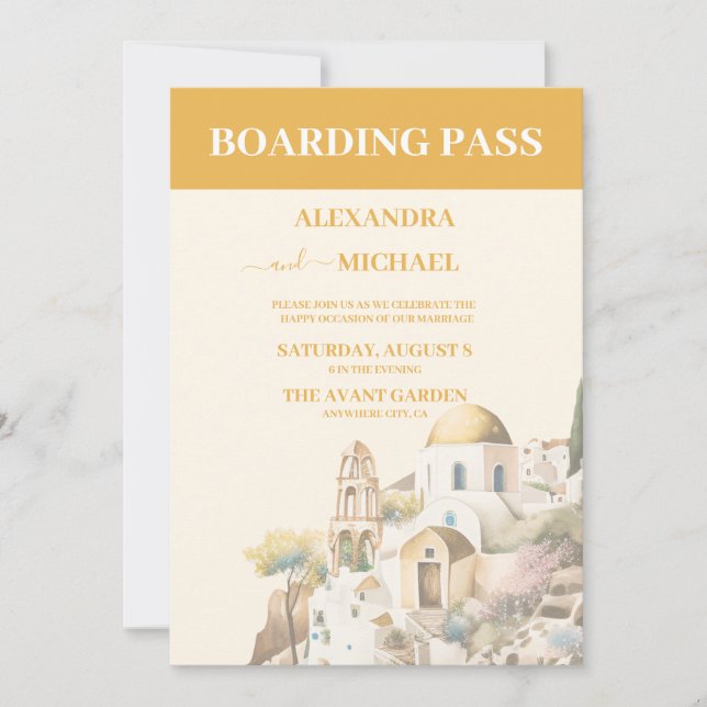 Watercolor Santorini Destination wedding Invitation (Front)