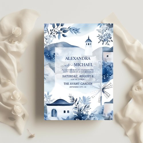 Watercolor Santorini Destination Wedding  Invitation