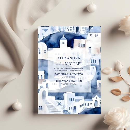 Watercolor Santorini Destination Wedding  Invitation