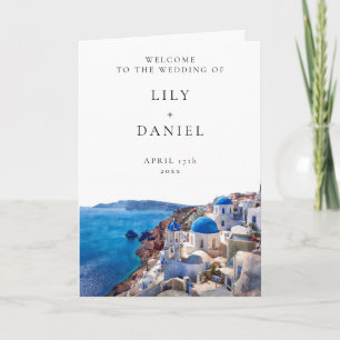 Watercolor Santorini Elegant Wedding Folded Program