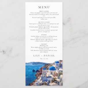 Watercolor Santorini Greece Destination Wedding Menu