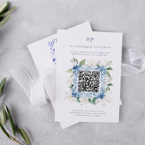 Watercolor Santorini Greece  QR Code Wedding RSVP