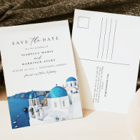 Watercolor Santorini Greece Skyline Save the Date