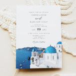 Watercolor Santorini Greece Skyline Wedding Invitation<br><div class="desc">This wedding invitation features a watercolor painting of the Santorini Greece Skyline. Easily edit *most* wording to meet your event needs. Change the background color and add your own photo to the backside if you like.</div>
