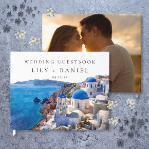 Watercolor Santorini Greece Wedding Photo Guest Book