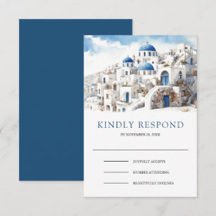 Watercolor Santorini Greece Wedding RSVP Card