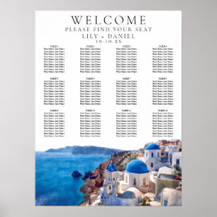 Watercolor Santorini Greece Wedding Seating Chart