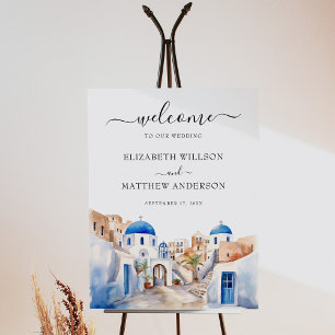 Watercolor Santorini Greece Wedding Welcome Foam Board