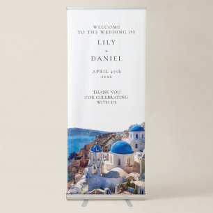 Watercolor Santorini Greece Wedding Welcome Retractable Banner