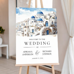 Watercolor Santorini Greece Wedding Welcome Sign