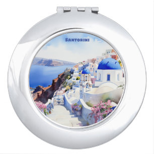 Watercolor Santorini Oia Compact Mirror