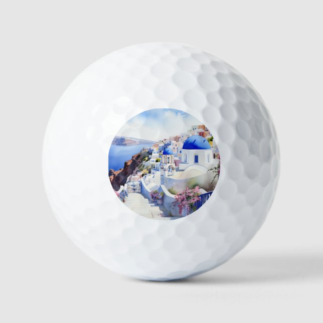 Watercolor Santorini Oia  Golf Balls (Front)