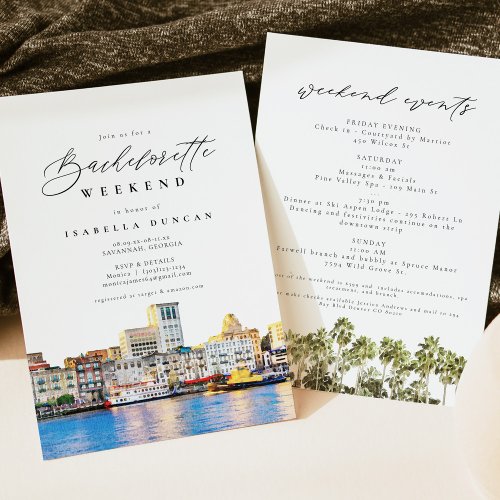 Watercolor Savannah Georgia Skyline Palm Tree Invitation