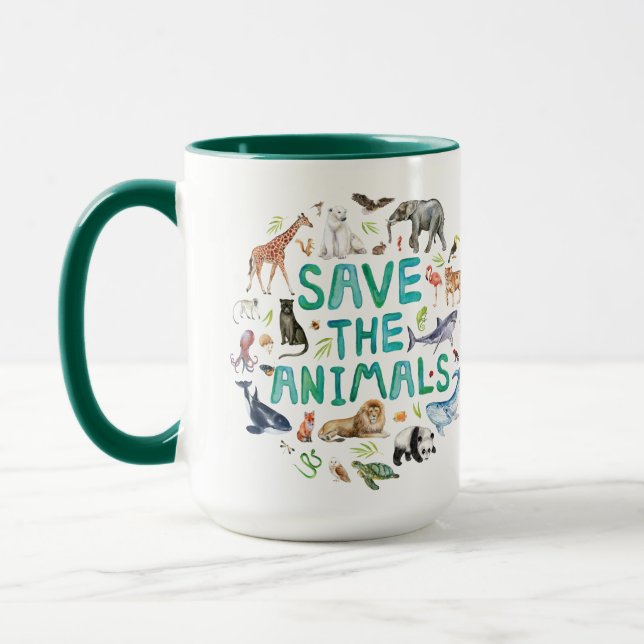 Watercolor Save the Animals Mug (Left)