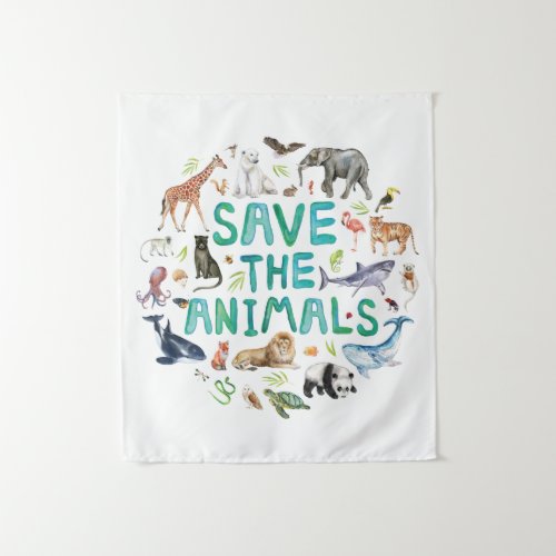 Watercolor Save the Animals Tapestry
