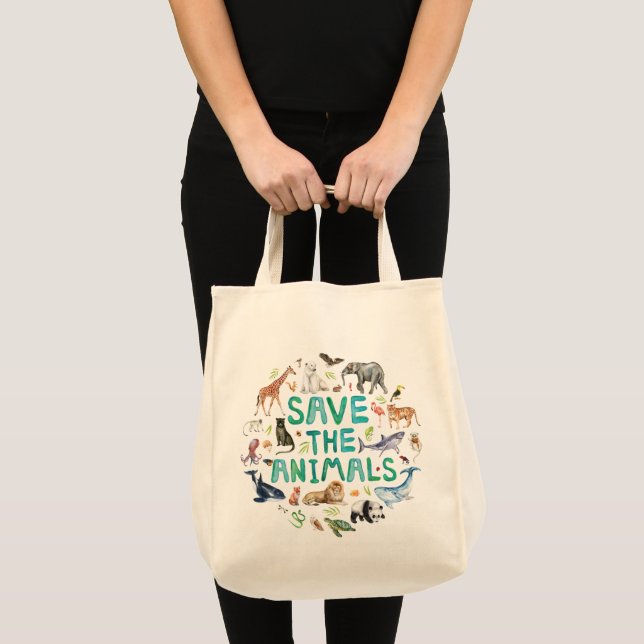 Watercolor Save the Animals Tote Bag (Front (Product))