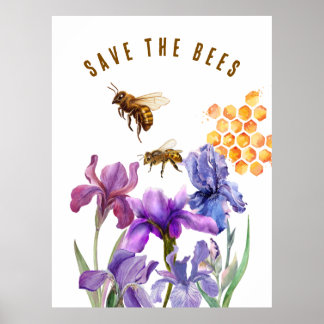 Watercolor Save the bees Poster