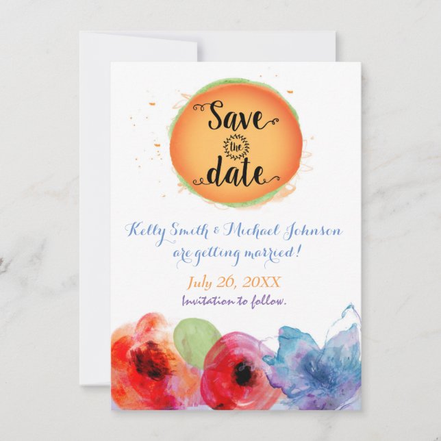Watercolor Save The Date Floral Summer Invitation (Front)