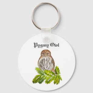 Watercolor Saw Whet Cute Little Owls Keychain