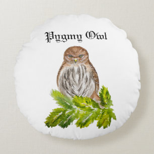 Watercolor Saw Whet Cute Little Owls Round Pillow