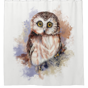 Watercolor Saw Whet Owl Bird Animal Art Shower Curtain