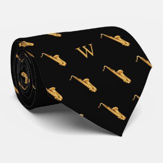 Watercolor Saxophone Jazz Music Monogrammed Black
