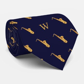 Watercolor Saxophone Jazz Music Monogrammed Blue