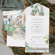 Watercolor Sayulita Mexico Wedding All In One Invitation