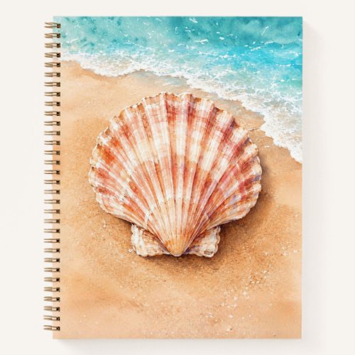 Watercolor Scallop Shell on the Beach Notebook