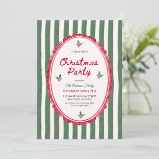Watercolor Scallop Stripes Christmas Party Holiday Invitation