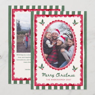 Watercolor Scalloped Christmas 2 Photo Holiday Card