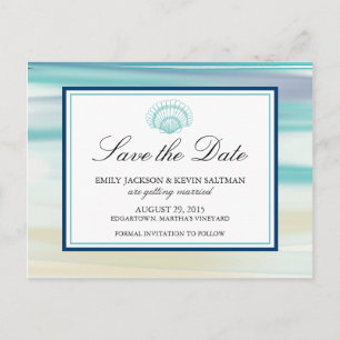 Watercolor Scalloped Shell Save the Date Announcement Postcard