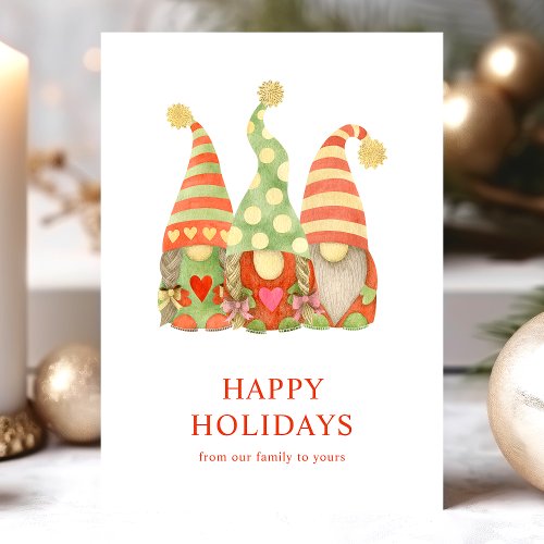 Watercolor Scandinavian Gnome  Christmas Card