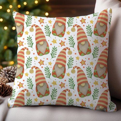 Watercolor Scandinavian Gnome Christmas Throw Pillow