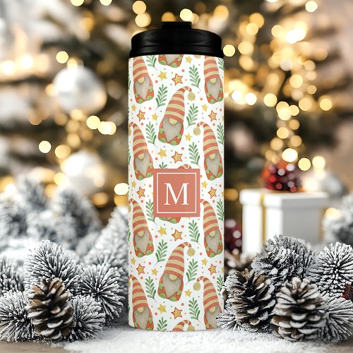 Watercolor Scandinavian Gnome Monogram Christmas Thermal Tumbler