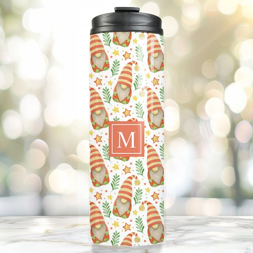 Watercolor Scandinavian Gnome Monogram Christmas Thermal Tumbler