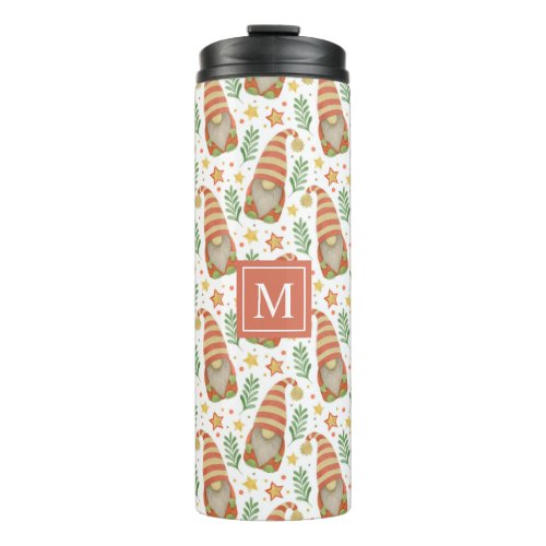 Watercolor Scandinavian Gnome Monogram Christmas Thermal Tumbler