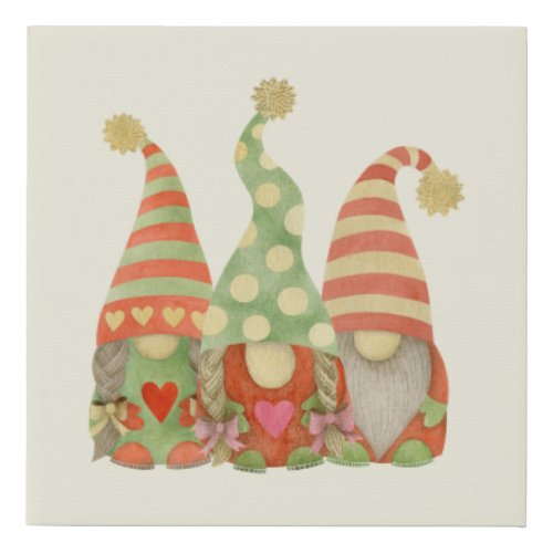 Watercolor Scandinavian Gnome Trio Christmas Faux Canvas Print