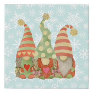 Watercolor Scandinavian Gnome Trio Christmas Faux  Canvas Print