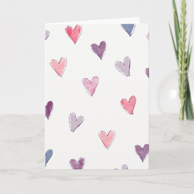 Watercolor Scattered Hearts Card (Front)
