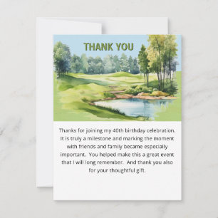 Watercolor Scenic Golf Theme 40th Birthday Flat Thank You Card