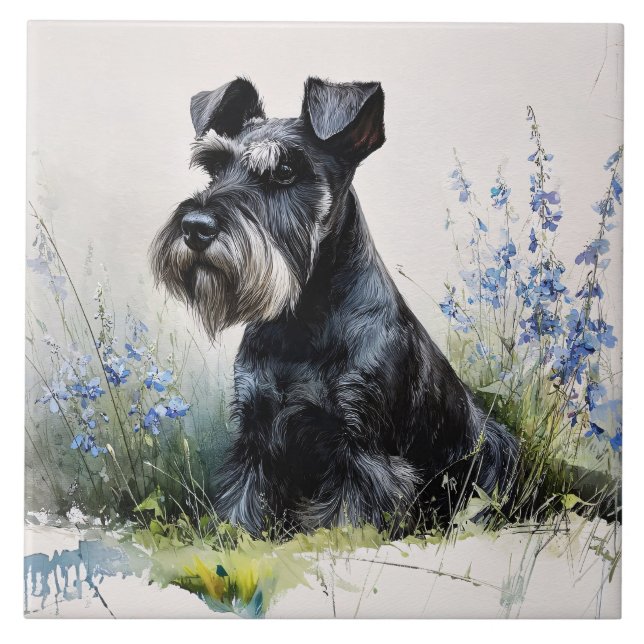 Watercolor Schnauzer Ceramic Tile (Front)