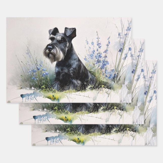 Watercolor Schnauzer Decoupage Wrapping Paper Sheets (Set)